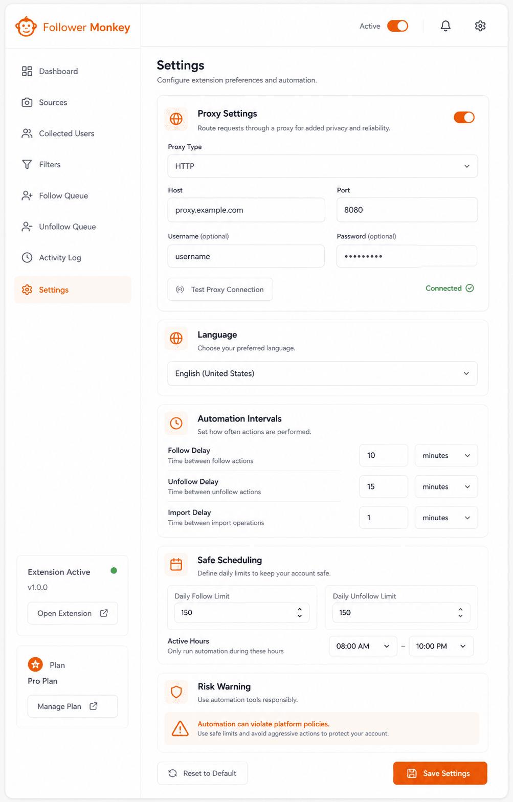 Follower Monkey vertical settings mockup