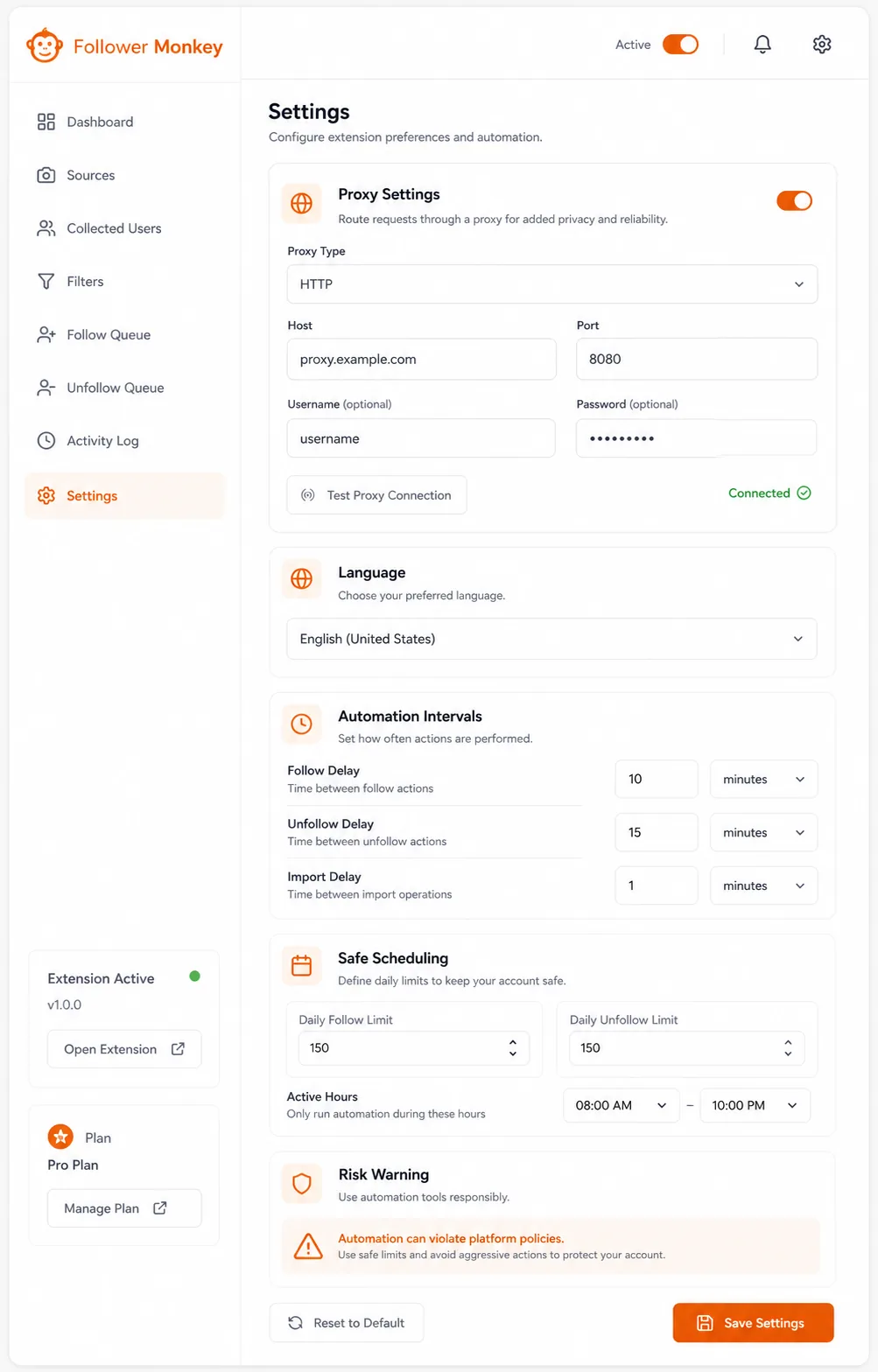 Follower Monkey vertical settings mockup