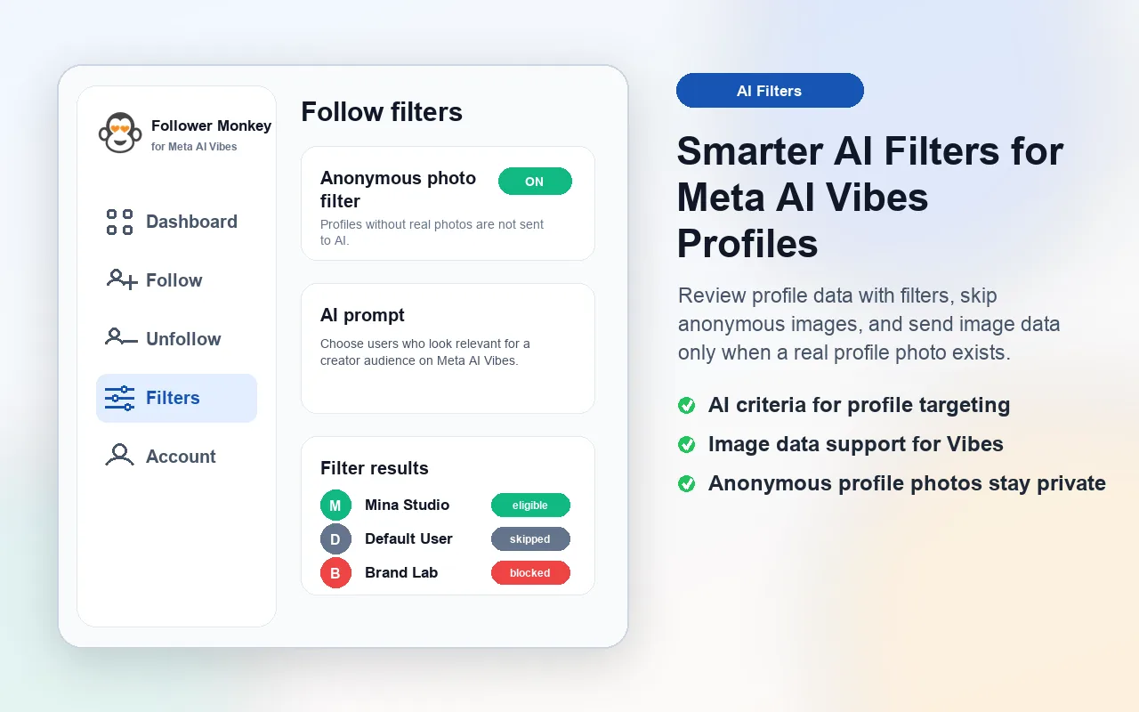 Vibes AI profile filters screenshot